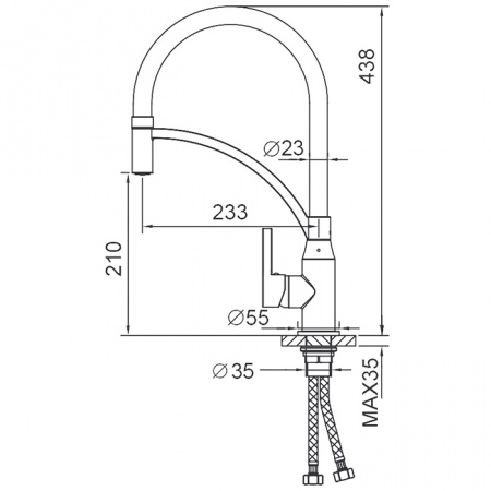 FRAP смеситель для кухни шаровый D35мм F4552 гибкий излив, латунь, хром