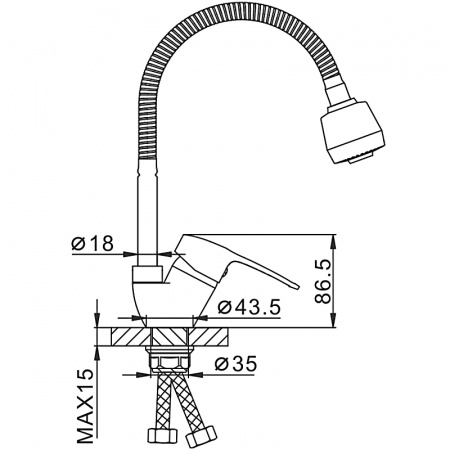 FRAP смеситель для кухни шаровый D40мм F43701-B гибкий излив, 2 режима